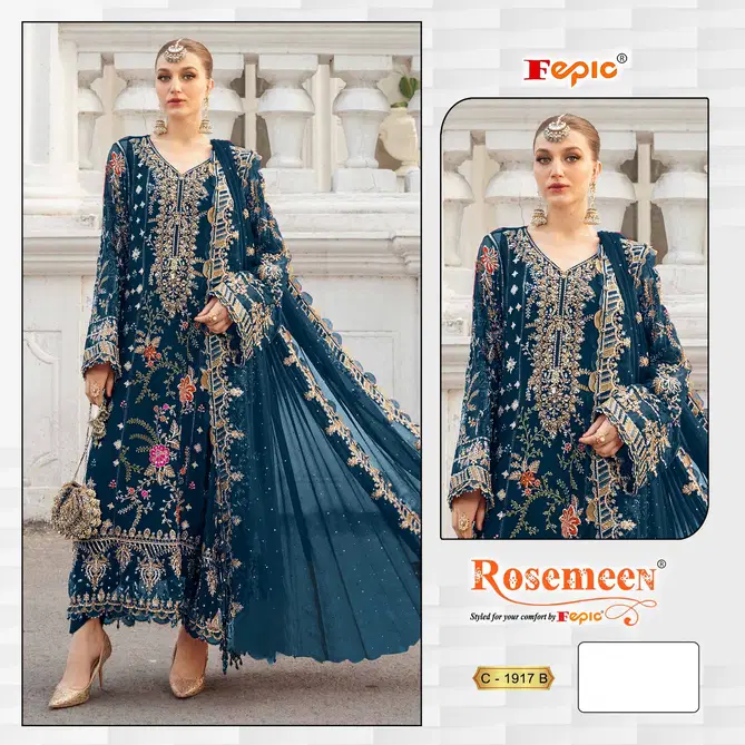 C 1917 Rosemeen By Fepic Organza Embroidery Pakistani Suits Wholesale Market